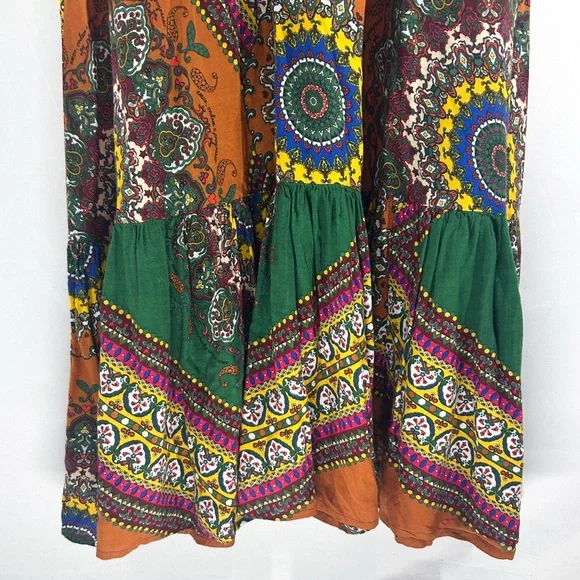 Farm Rio Green Bandana Pattern Sleeveless Flowy Maxi Slip Dress Medium